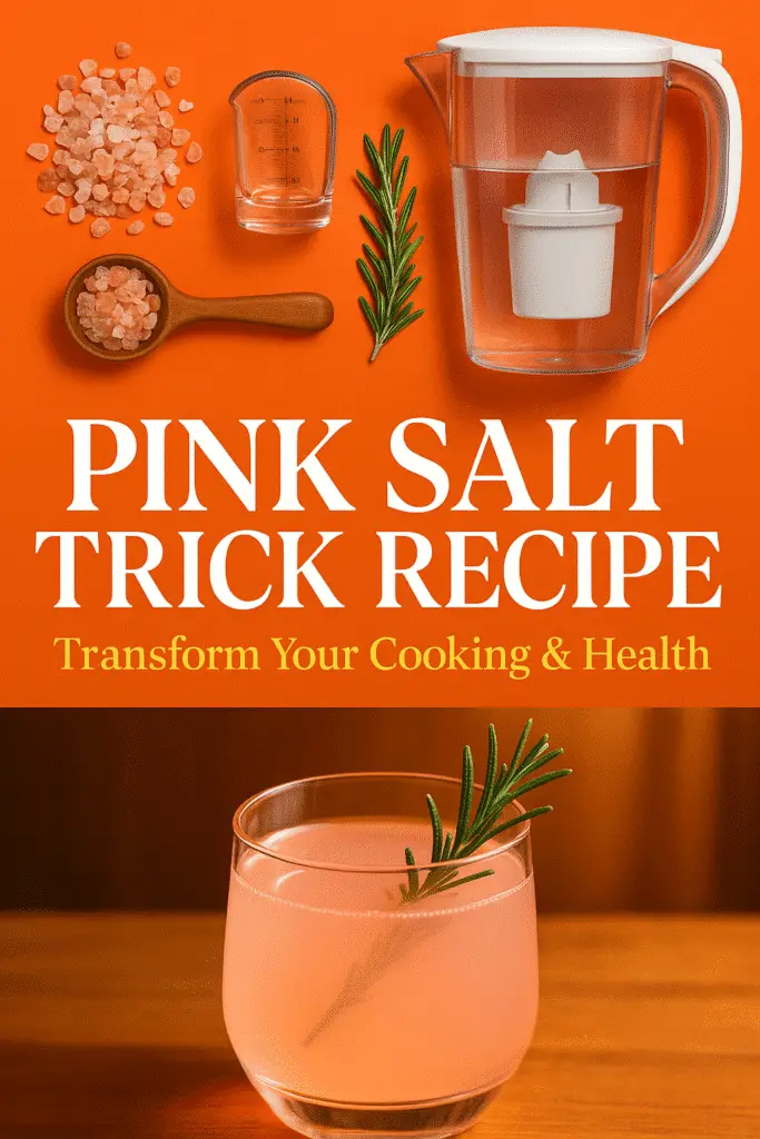 Pink salt trick recipe Pinterest pin showing Himalayan salt preparation and health benefits