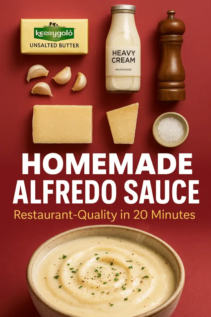 Pinterest pin homemade alfredo sauce recipe Kerrygold butter Parmigiano-Reggiano CrennRecipes