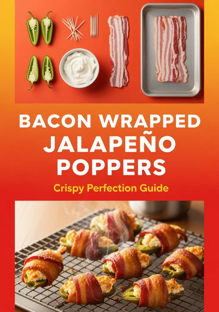 Step-by-step Pinterest guide for making crispy bacon wrapped jalapeño poppers in oven