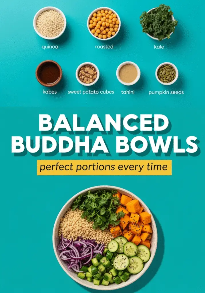 Pinterest pin for balanced Buddha bowl portions and meal prep tips - CrennRecipes nutrition guide