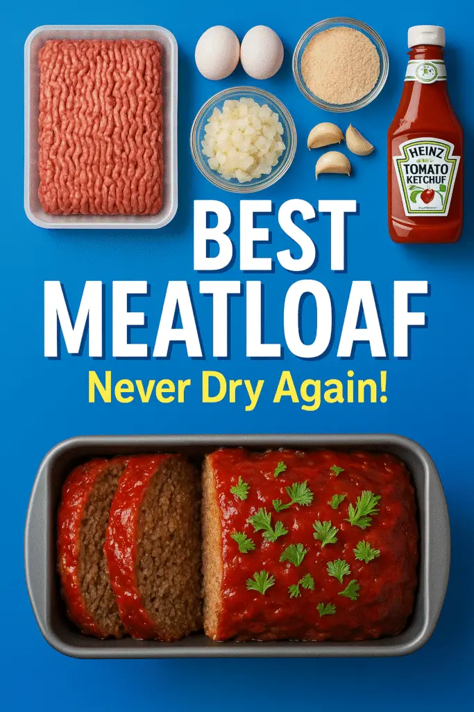 Best meatloaf recipe Pinterest pin showing moist interior CrennRecipes cooking method