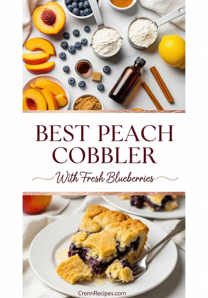 Best peach blueberry cobbler slice with golden crust recipe from CrennRecipes premium collection