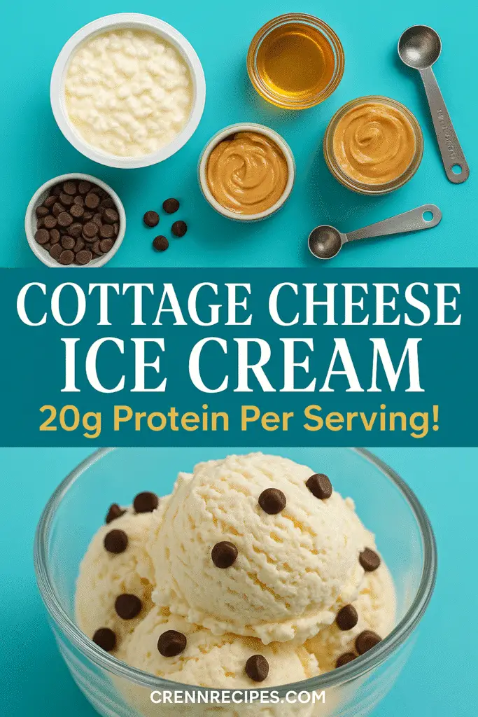 Pinterest pin for cottage cheese ice cream recipe showing 20 grams protein per serving from CrennRecipes