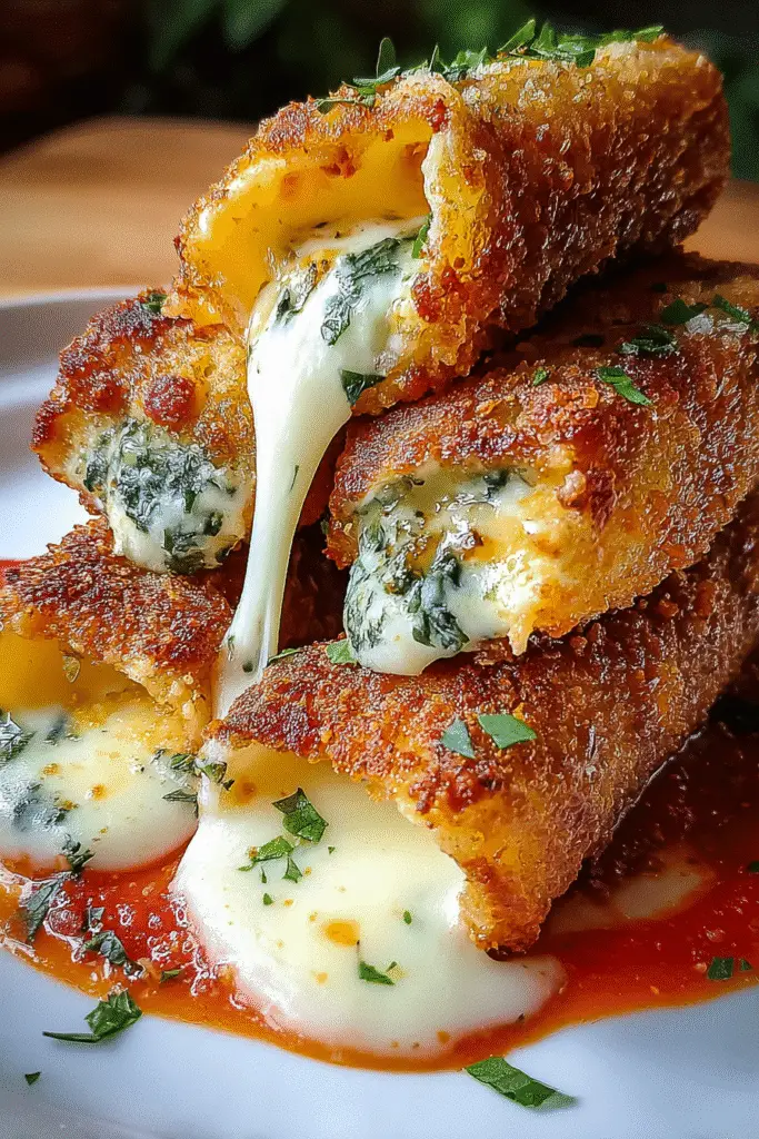 Deep fried lasagna mozzarella sticks Pinterest recipe with crispy golden coating and stretchy melted cheese