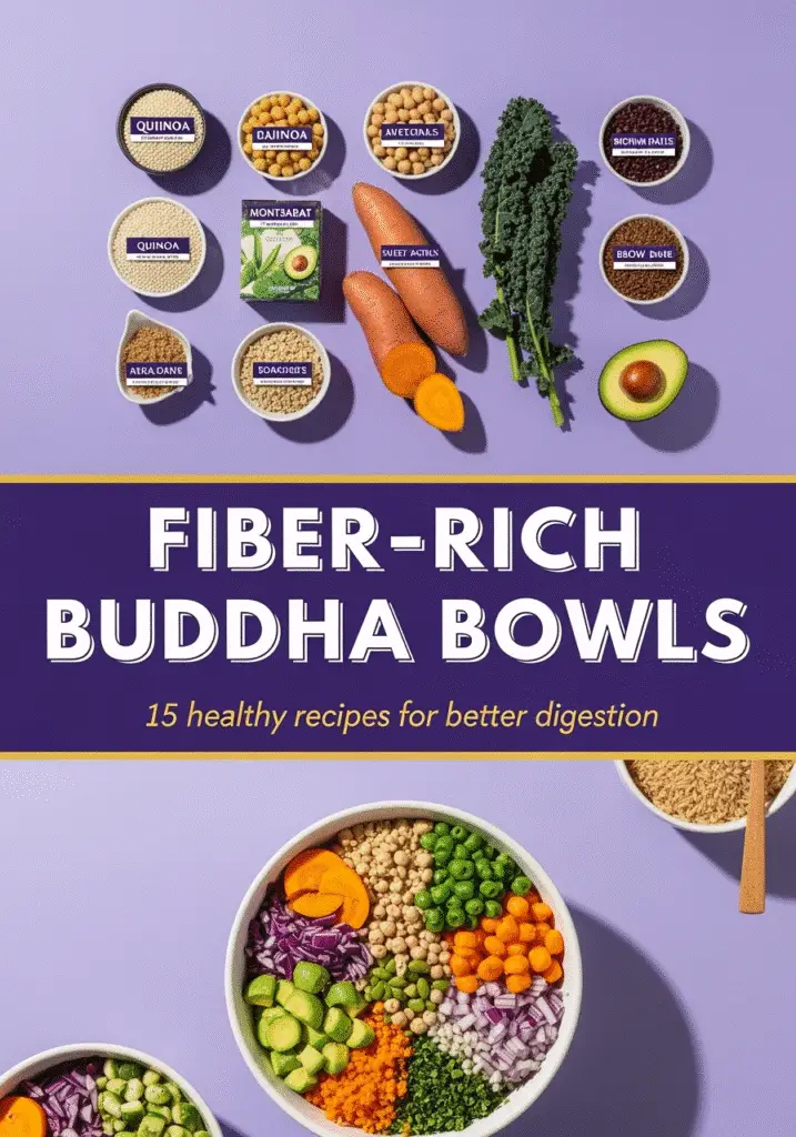 Pinterest pin for fiber-rich Buddha bowls featuring 15 healthy recipes - CrennRecipes meal planning guide