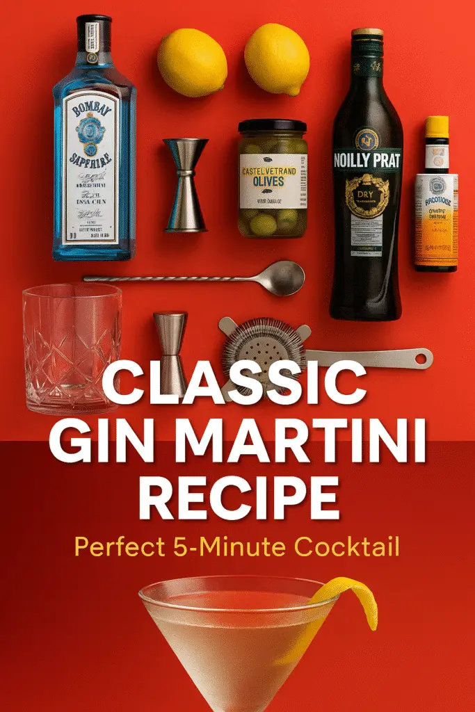 Classic gin martini Pinterest recipe with Bombay Sapphire ingredients - CrennRecipes cocktail collection