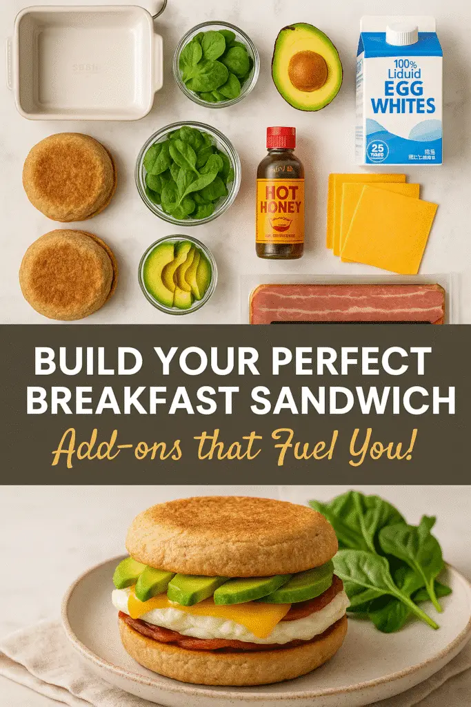 healthy breakfast sandwich with avocado and cheddar, Pinterest design