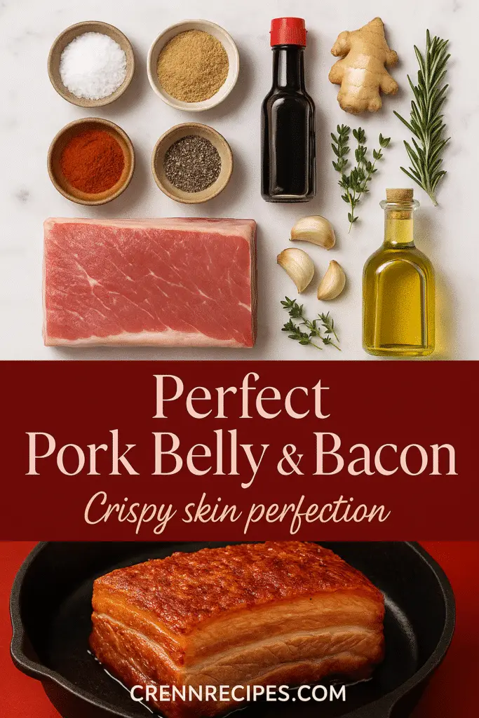 Pinterest pin pork belly bacon recipe CrennRecipes professional cooking guide