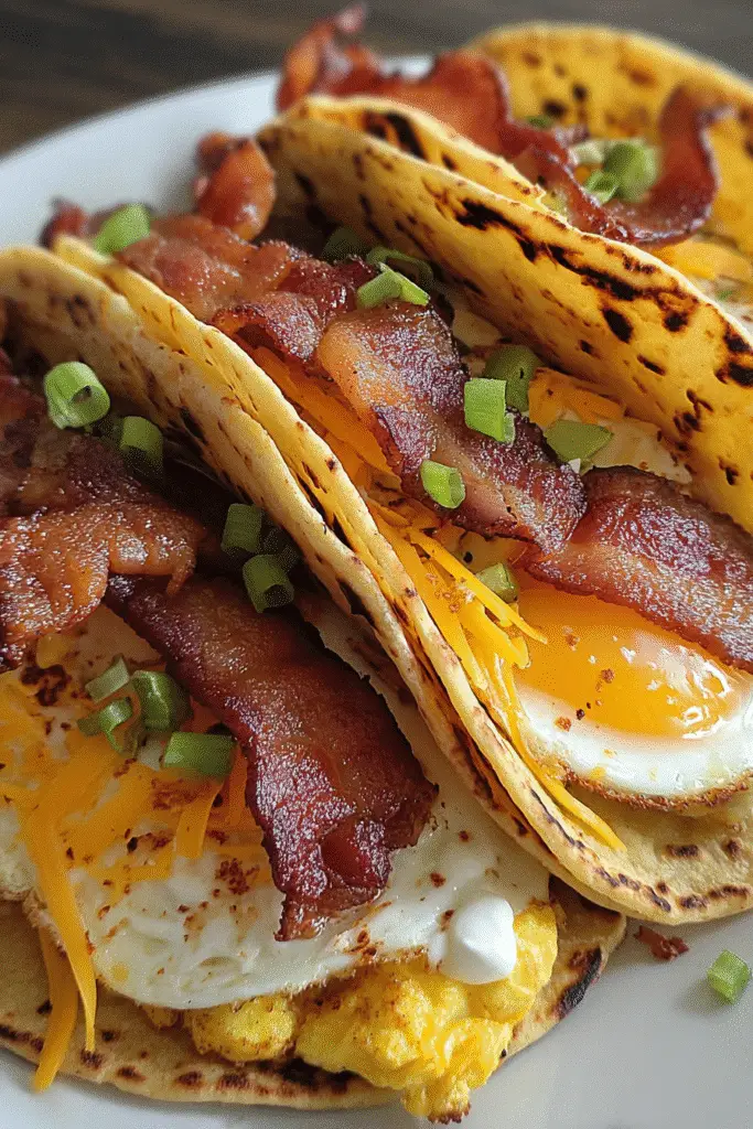 Pinterest-ready savory pancake tacos recipe with maple bacon and eggs from CrennRecipes breakfast collection