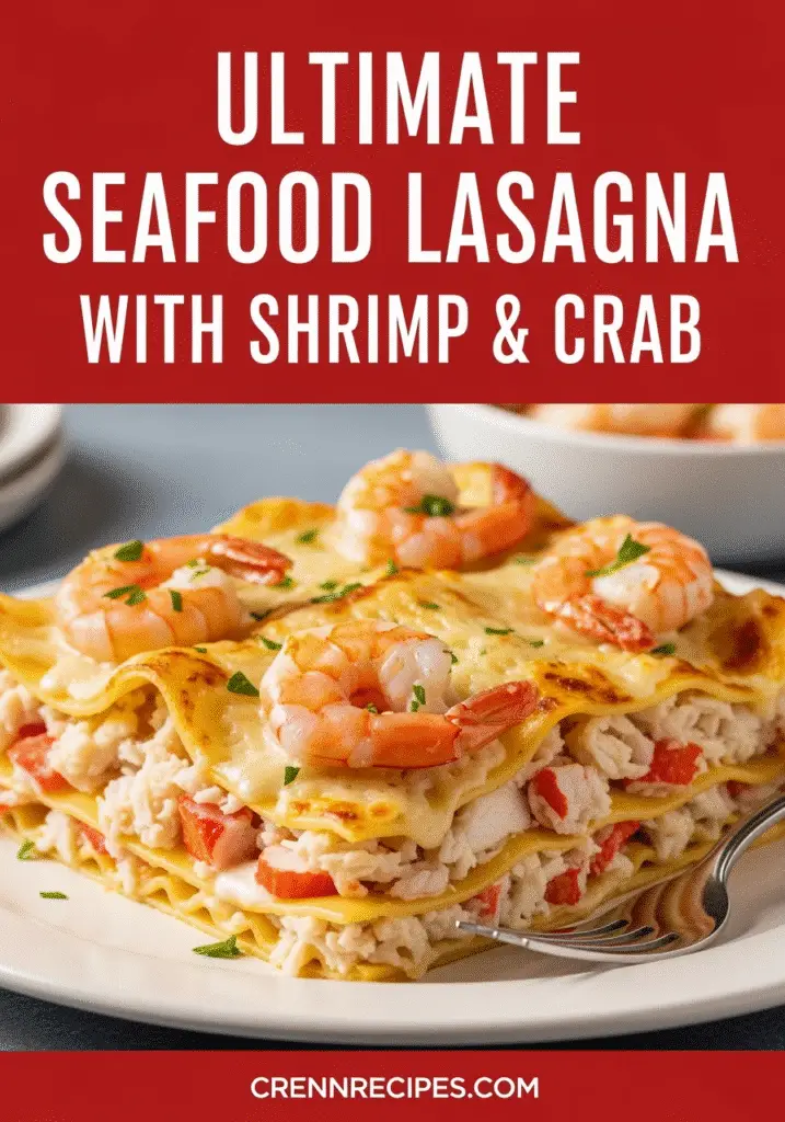 Pinterest recipe pin for ultimate seafood lasagna with shrimp and crab