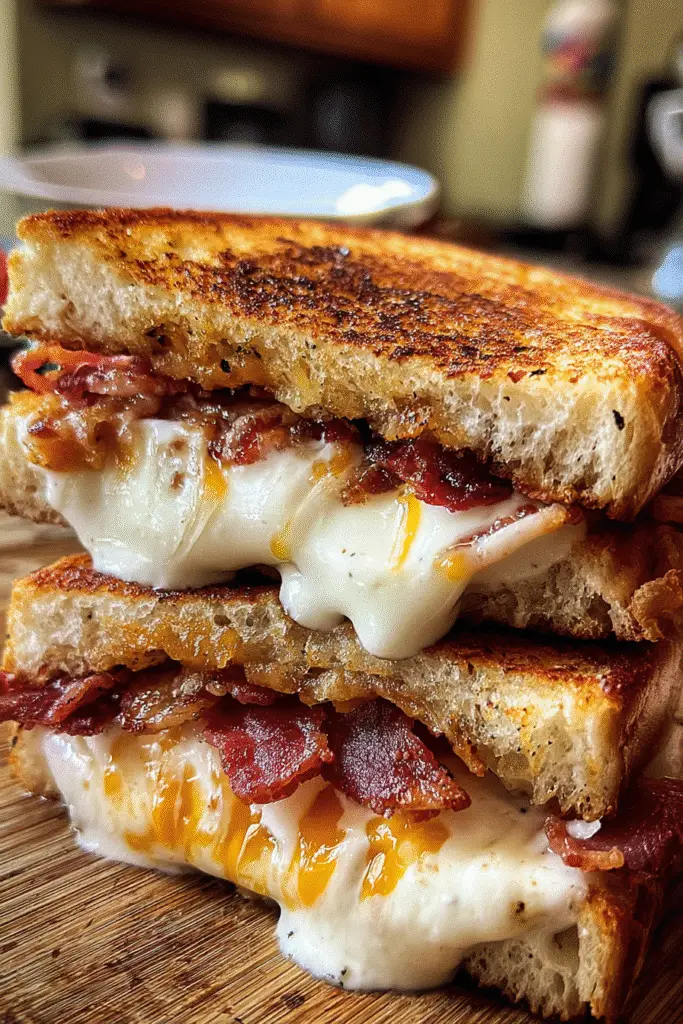 Pinterest-ready Triple Cheese Bacon Ranch Melt with sharp cheddar monterey jack provolone and crispy bacon