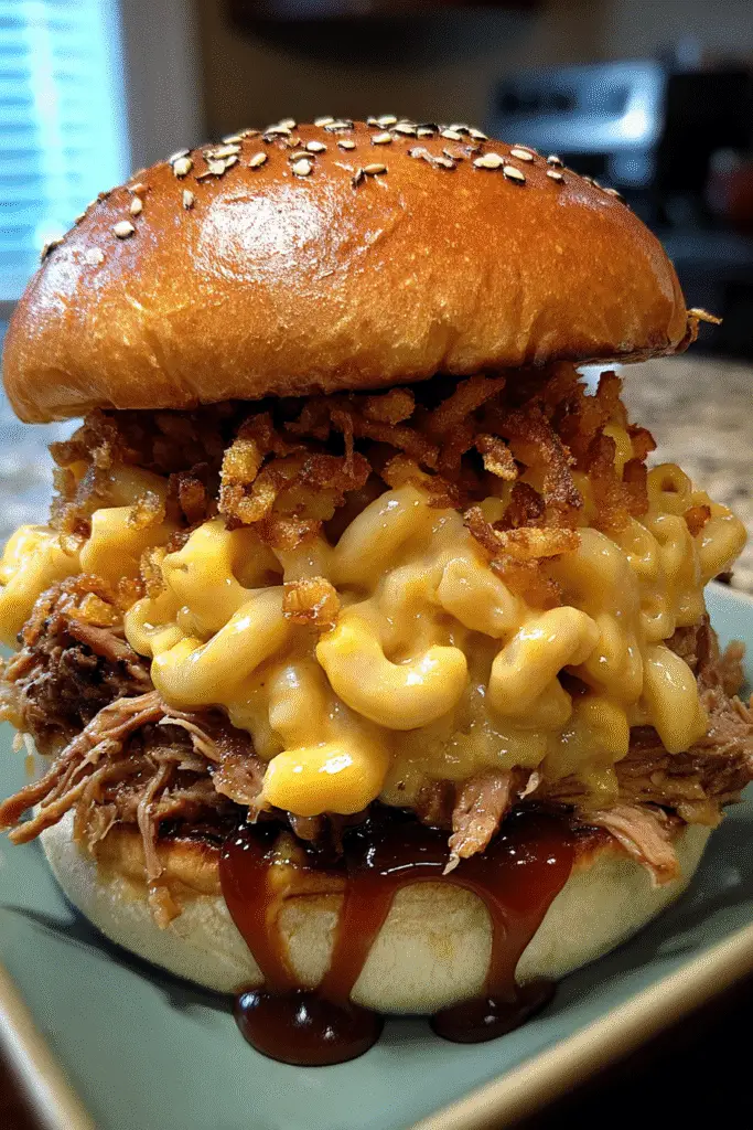 Pinterest-ready Pulled Pork Mac 'n' Cheese Burger recipe with step-by-step cooking guide