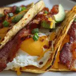 Step-by-step savory pancake tacos recipe with premium maple bacon and organic eggs for breakfast enthusiasts