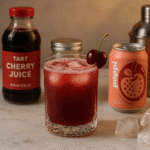 Sleepy girl mocktail recipe with tart cherry juice and magnesium in clear glass for natural sleep aid