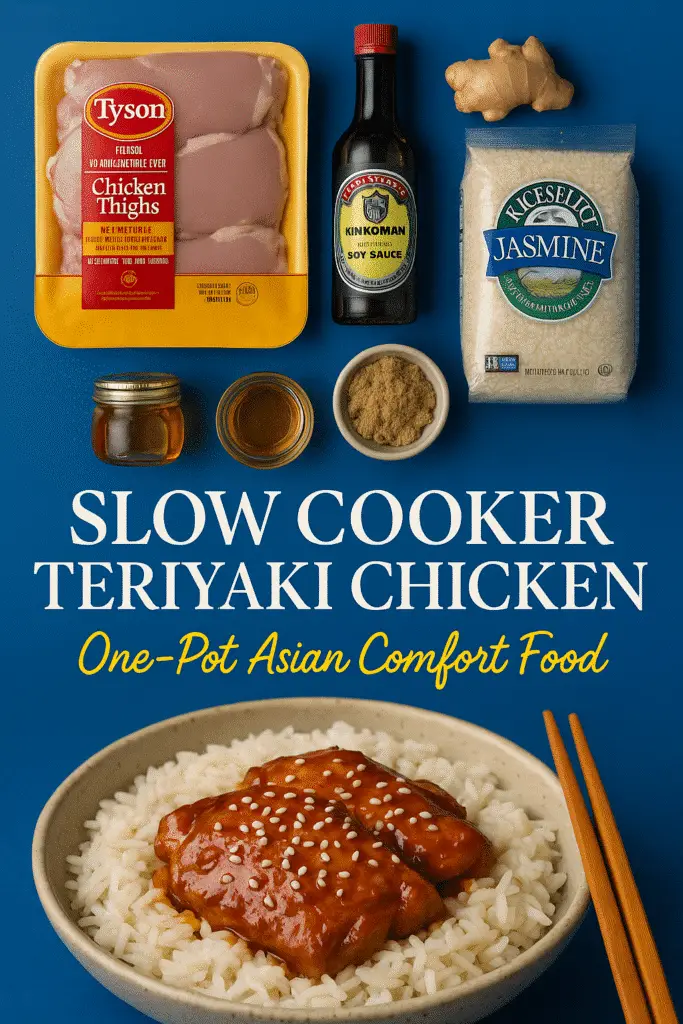 Slow cooker teriyaki chicken and rice one-pot meal Pinterest guide from CrennRecipes premium collection