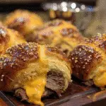 Smoked Brisket Beer Cheese Pretzel Bombs golden brown baked appetizers with pretzel salt