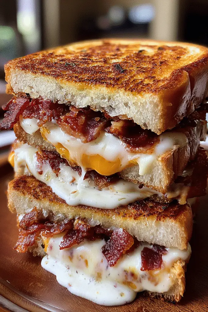 Social media Triple Cheese Bacon Ranch Melt recipe with premium sharp cheddar monterey jack provolone cheeses