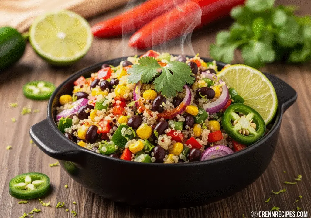 Southwest quinoa power salad with black beans, corn and chili-lime dressing