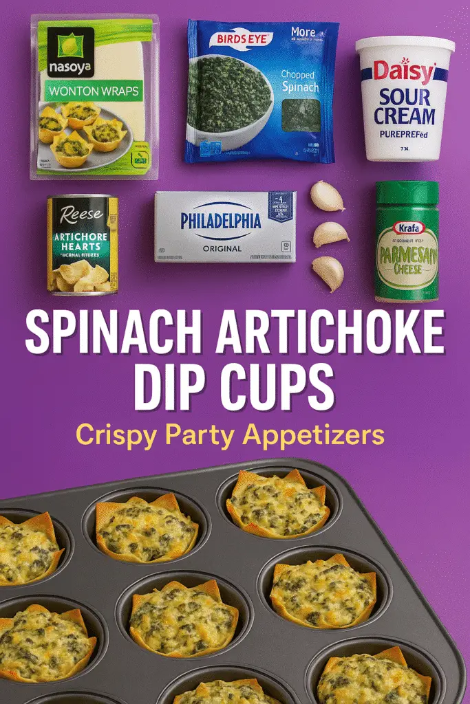 Spinach Artichoke Dip Cups Pinterest recipe pin with premium ingredients - CrennRecipes