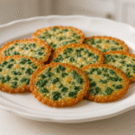 Spinach dip cheese crisps golden crispy low-carb snack on white plate CrennRecipes