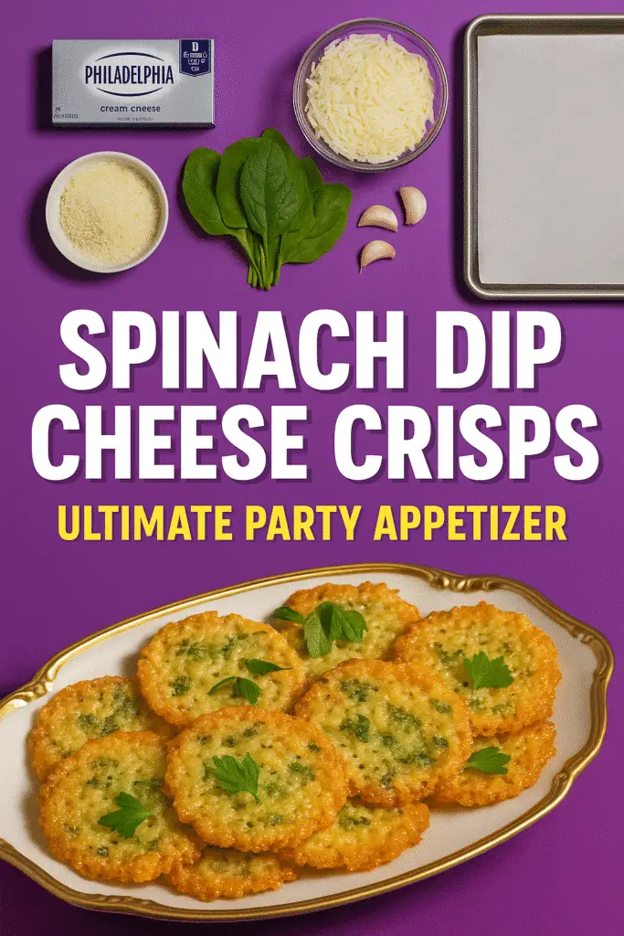 Spinach dip cheese crisps party appetizer Pinterest pin recipe CrennRecipes brand