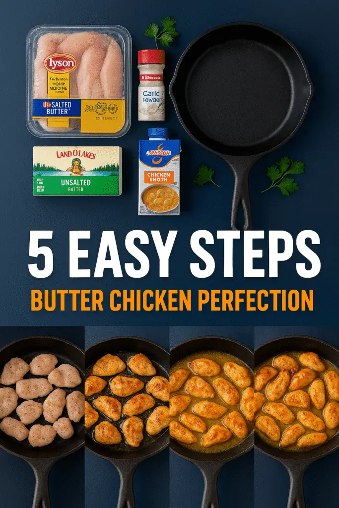 Texas Roadhouse butter chicken skillet 5-step cooking process with Tyson chicken and premium ingredients from CRENNRECIPES.COM
