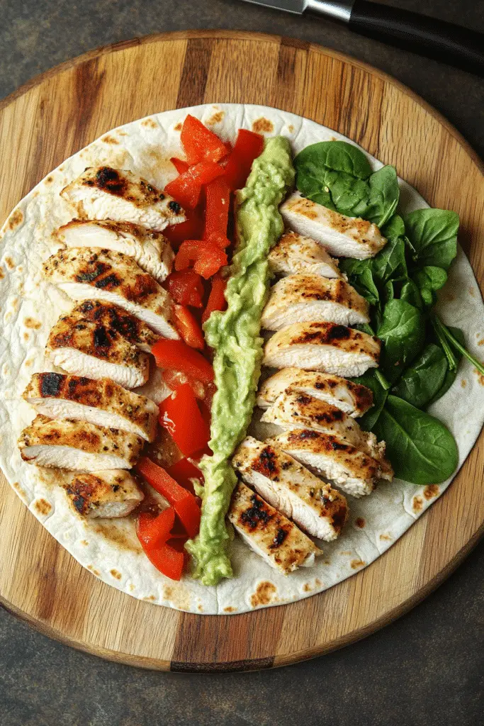 Step-by-step TikTok wrap hack tutorial showing quartered tortilla filled with premium chicken and vegetables