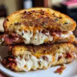Triple Cheese Bacon Ranch Melt sandwich with melted sharp cheddar monterey jack provolone bacon brioche