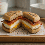turkey bacon cheddar egg white sandwich on whole wheat muffin with branded setup