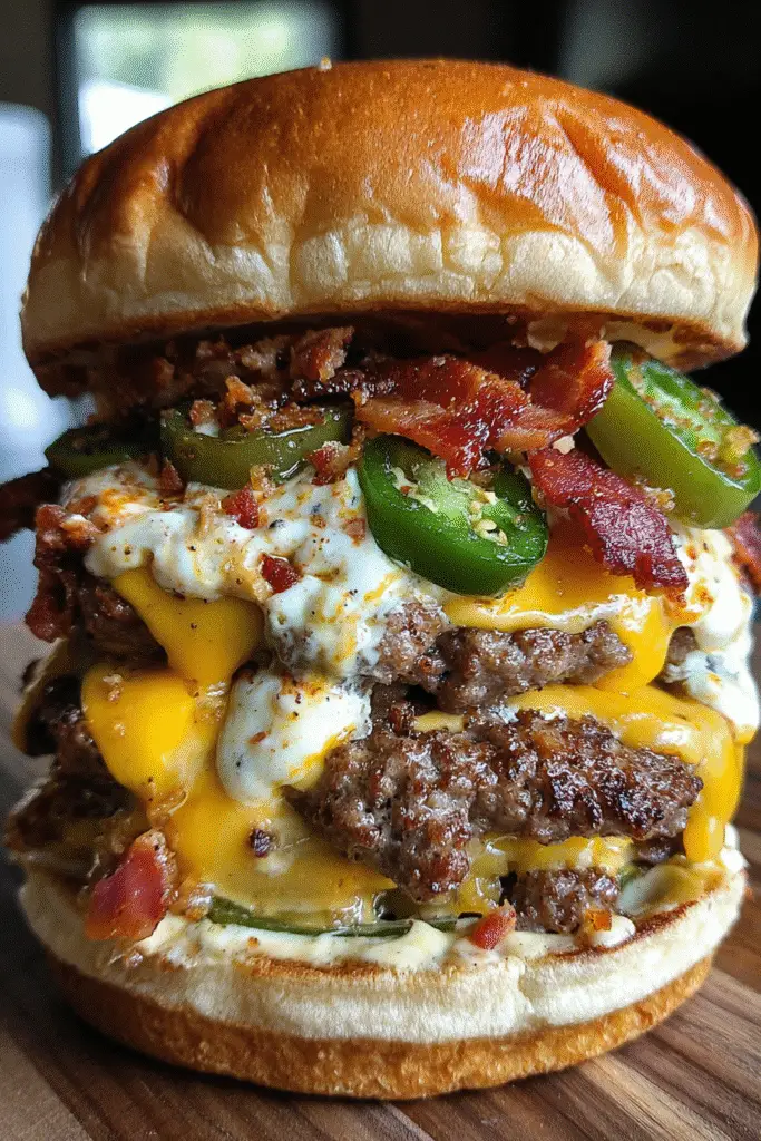 Ultimate bacon jalapeño burger with extreme cheese pull - CrennRecipes gourmet stuffed burger guide