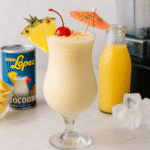 Virgin pina colada recipe with Coco Lopez coconut cream and frozen pineapple ingredients