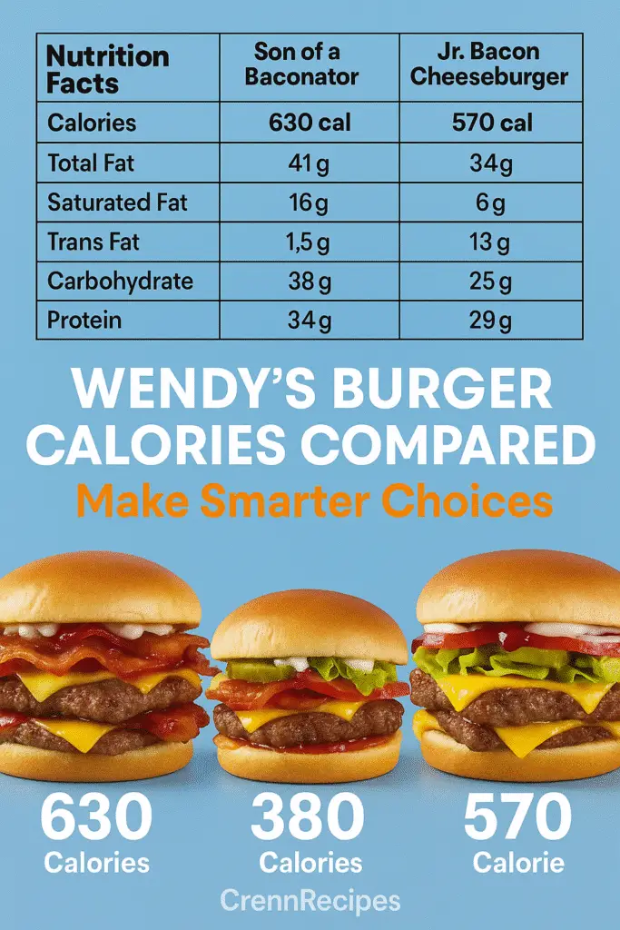 Wendy's burger calories comparison Son of a Baconator 630 calories CrennRecipes nutrition guide