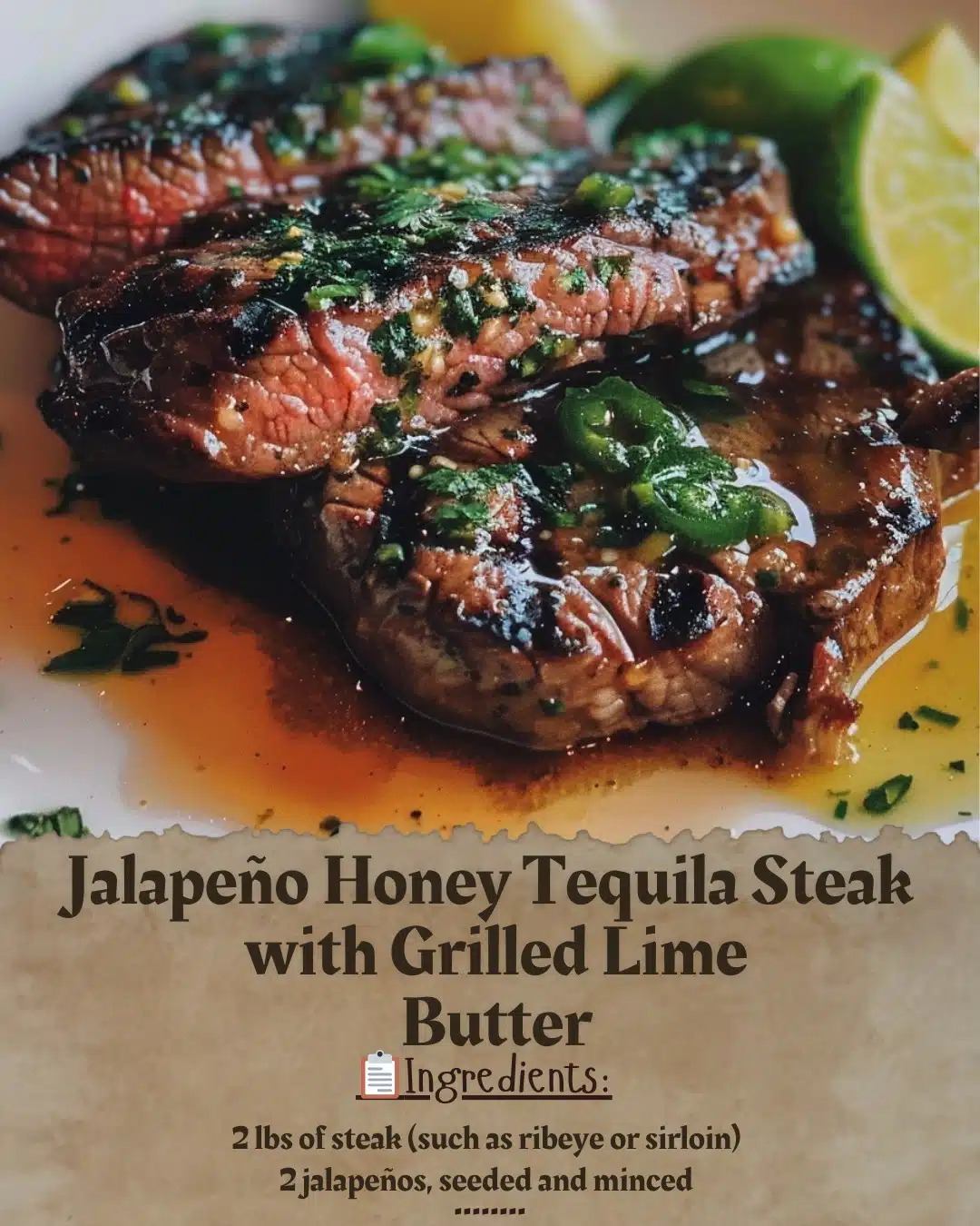 Jalapeño Honey Tequila Steak with Grilled Lime Butter