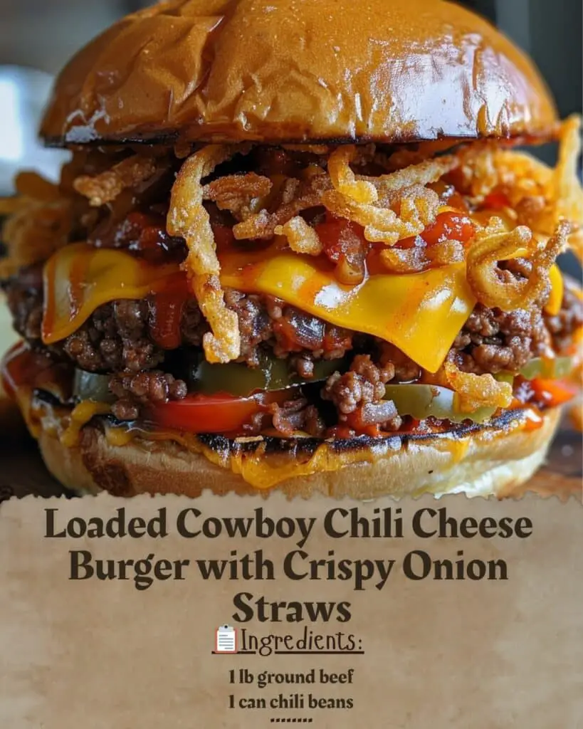 My Loaded Cowboy Chili Cheese Burger with Crispy Onion Straws