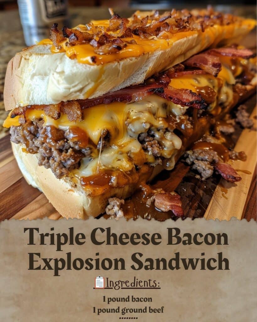 Triple Cheese Bacon Explosion Sandwich