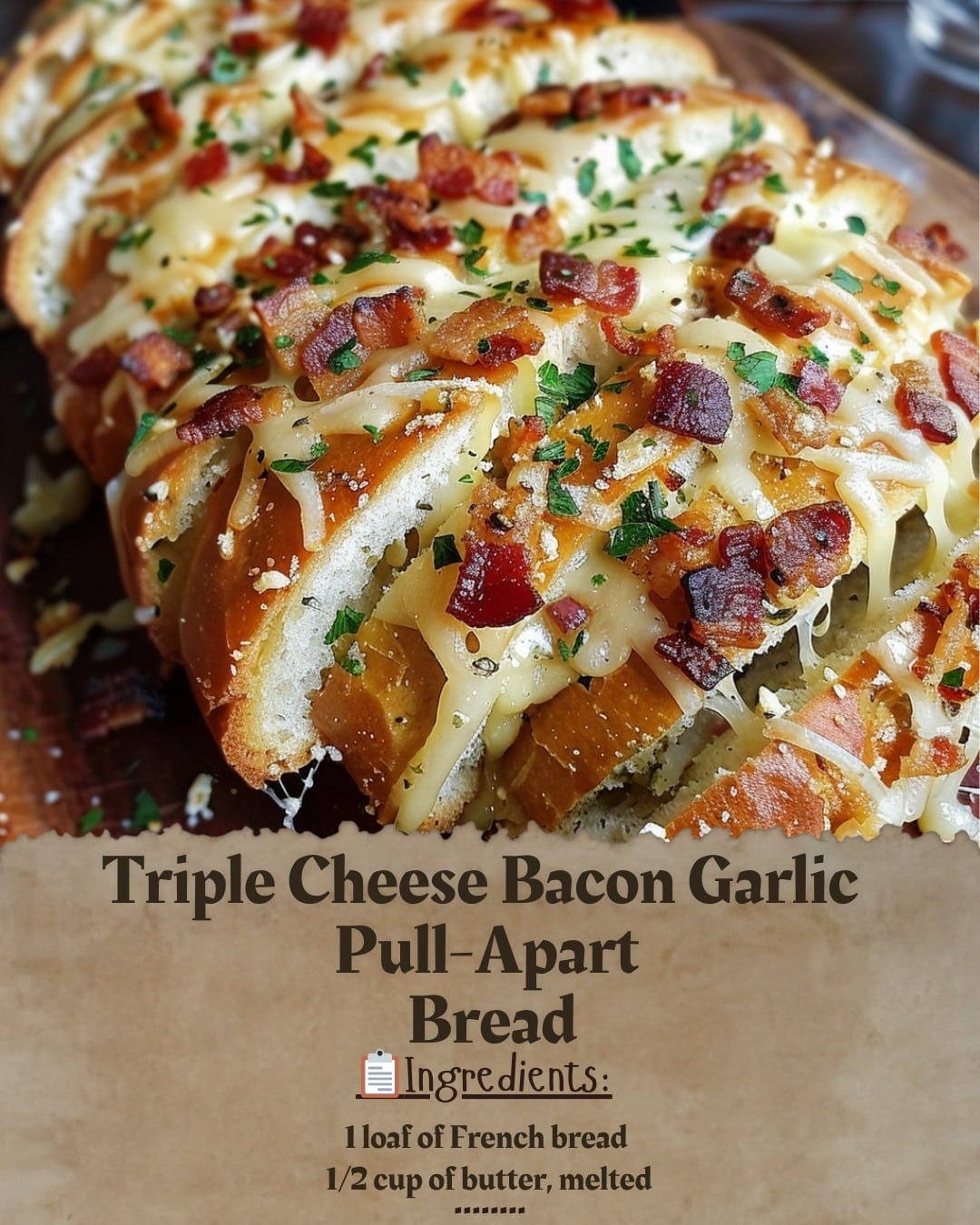 Triple Cheese Bacon Garlic Pull-Apart Bread