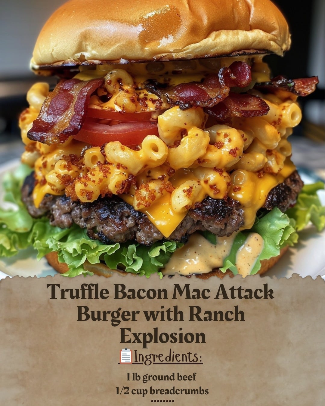 Truffle Bacon Mac Attack Burger with Ranch Explosion