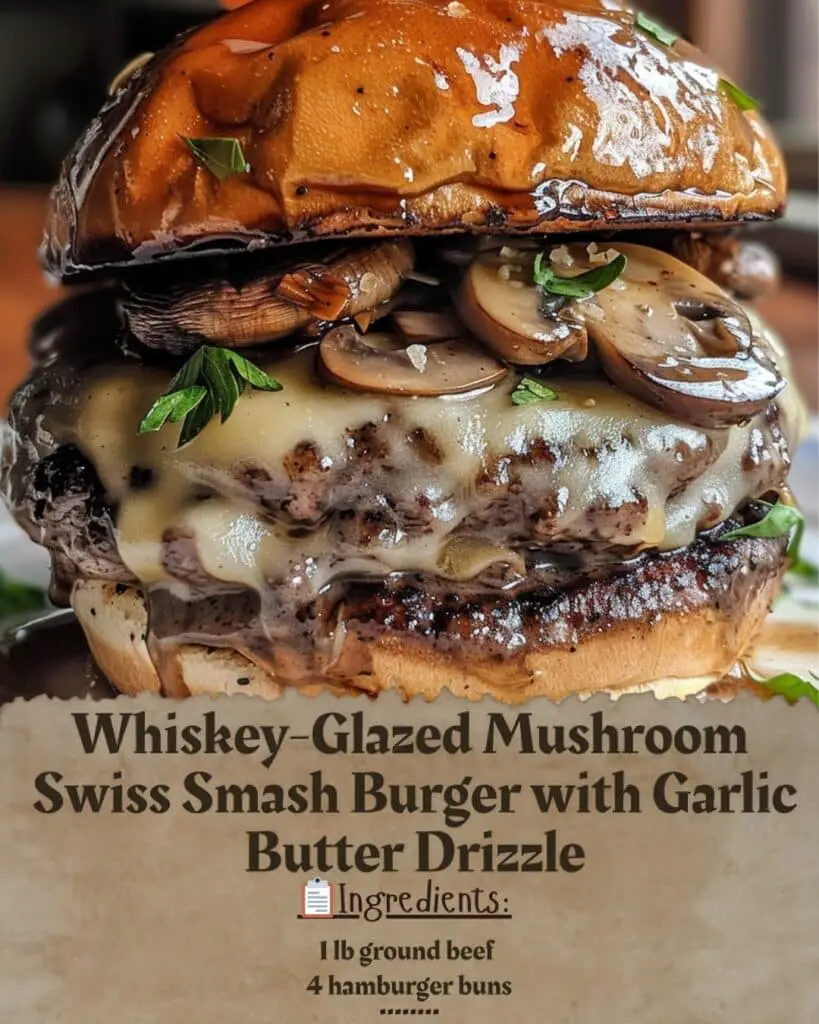 My Whiskey-Glazed Mushroom Swiss Smash Burger with Garlic Butter Drizzle