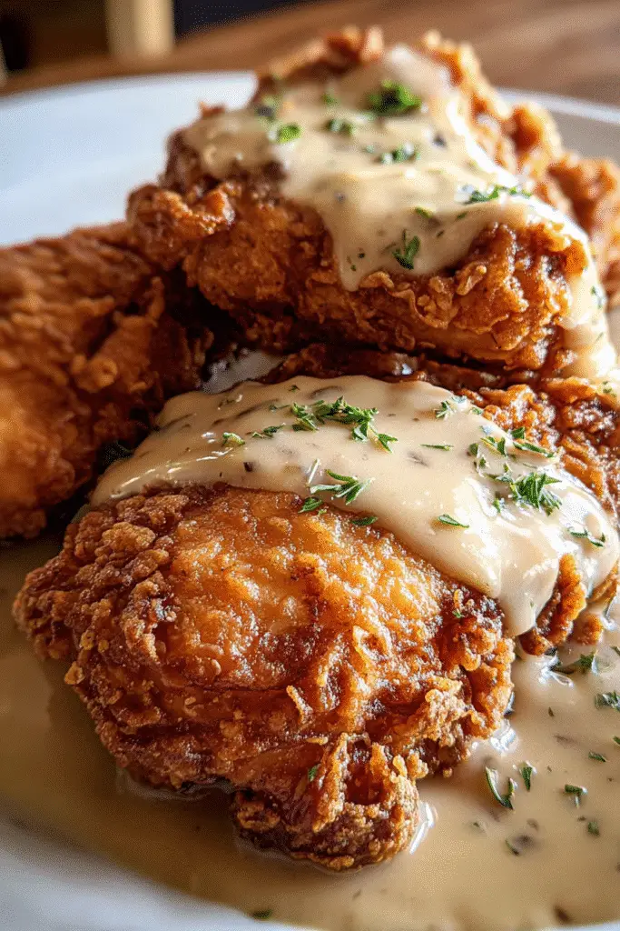 Homemade Southern Fried Chicken with country gravy recipe - step-by-step cooking guide for crispy chicken