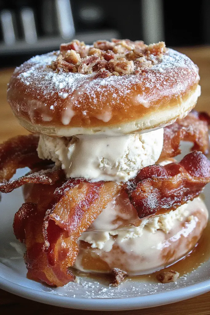 Ultimate Bacon Donut Ice Cream Burger recipe with step-by-step guide - premium dessert photography