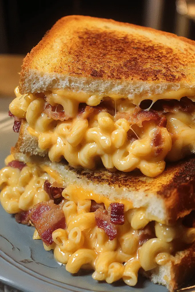 Comfort food Bacon Mac 'n' Cheese Grilled Cheese recipe with premium artisan ingredients