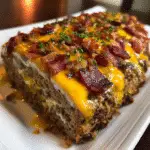 Bacon Ranch Cheeseburger Meatloaf with crispy bacon and melted cheddar cheese