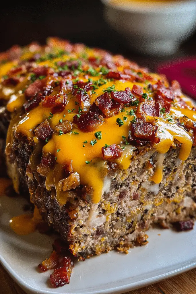Bacon Ranch Cheeseburger Meatloaf with melted cheese - Pinterest recipe inspiration