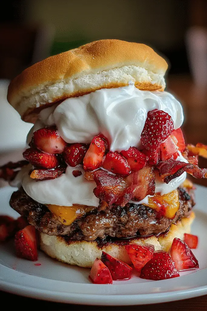 Pinterest worthy Bacon Strawberry Shortcake Burger recipe with step-by-step preparation