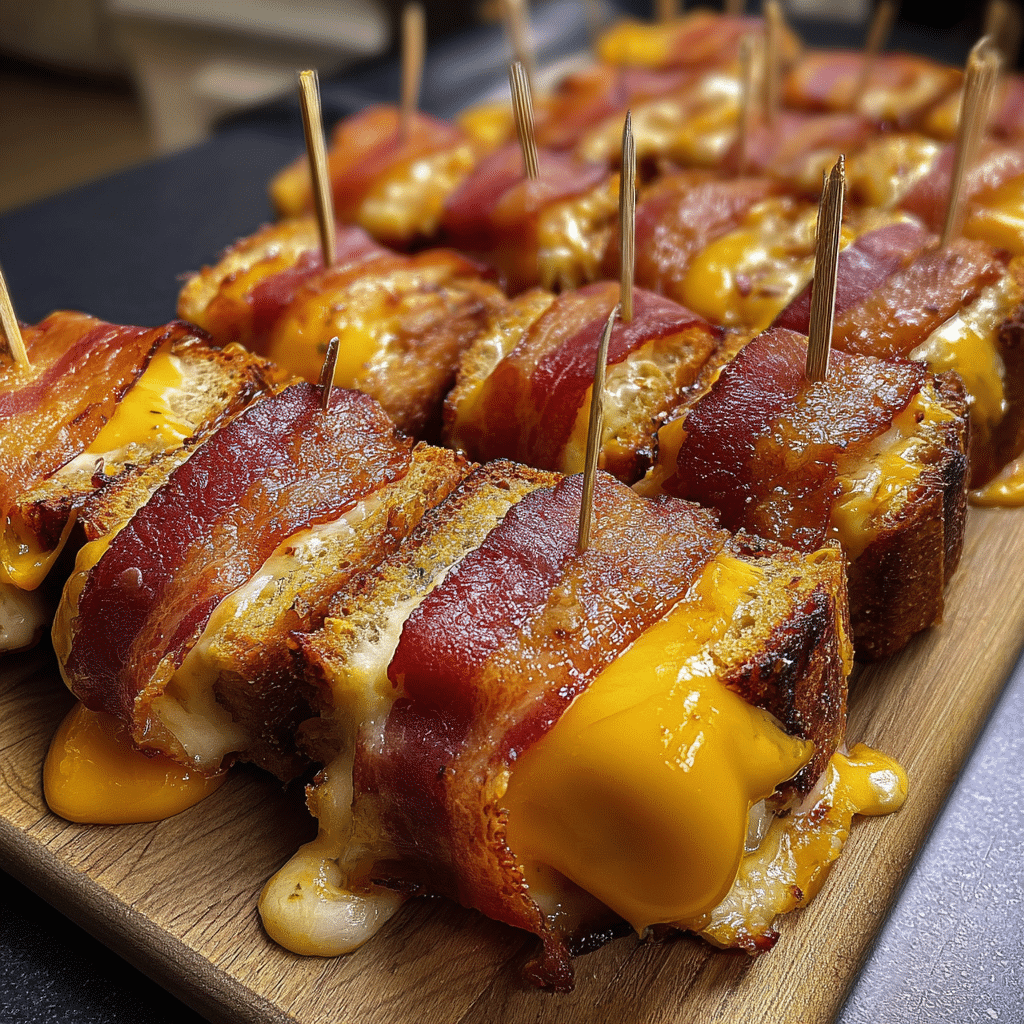 Bacon-Wrapped Grilled Cheese Fingers crispy bacon gooey cheese snack recipe