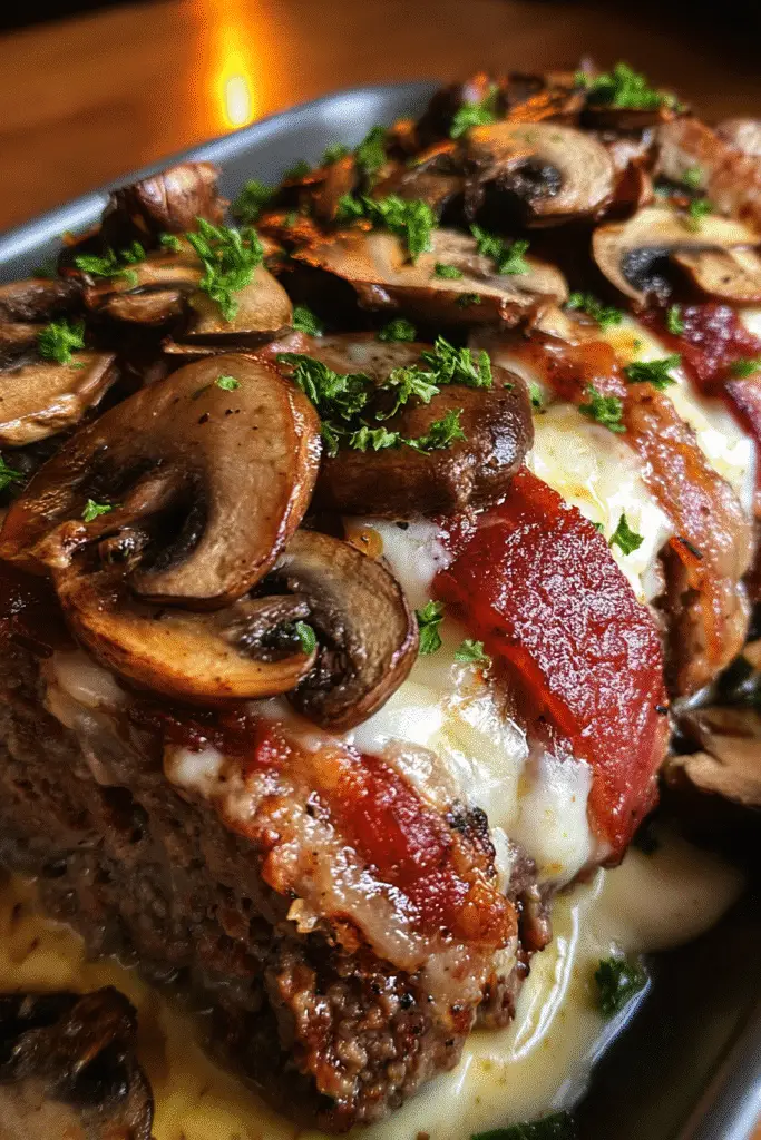 Juicy bacon wrapped meatloaf with Swiss cheese – perfect family dinner