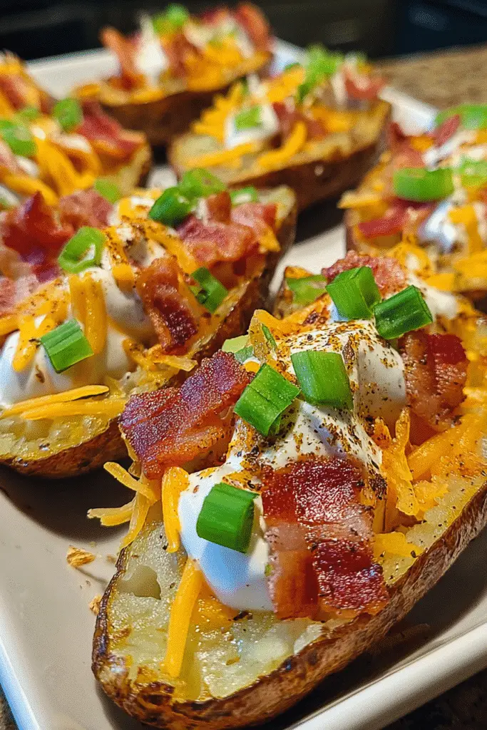 Ultimate bacon wrapped loaded potato skins recipe with melted cheese and premium toppings from CrennRecipes