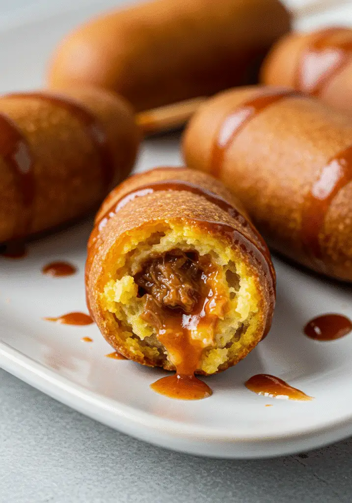 Pulled Pork Corn Dogs with crispy cornmeal batter for parties
