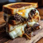 Beer Braised Short Rib Grilled Cheese with melted cheddar on golden sourdough