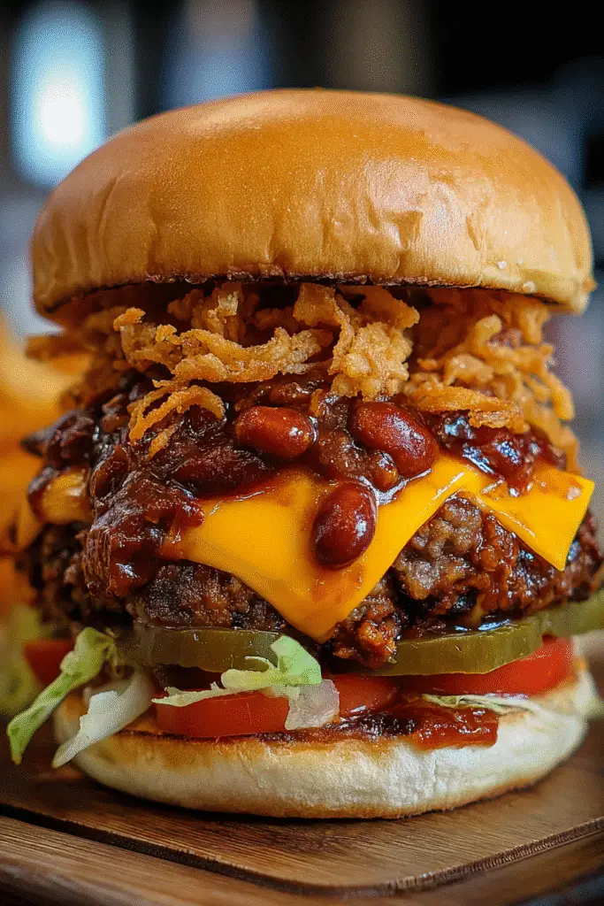Best Loaded Cowboy Chili Cheese Burger recipe with step-by-step instructions for home cooking
